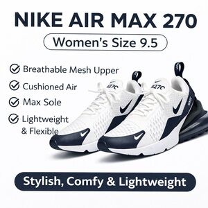 Nike Air Max 270 Women's Running Shoes White Navy Size 9.5